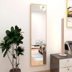 AZKOEESY Miroir Sur Pied Avec Cadre En Métal Doré 140x40cm HD Grand Miroir Pleine Longueur Avec Crochet Pour Une Utilisation Dans Le Salon Ou Le Dressing -Miroir Soldes Boutique 57244235 2