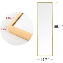 AZKOEESY Miroir Sur Pied Avec Cadre En Métal Doré 140x40cm HD Grand Miroir Pleine Longueur Avec Crochet Pour Une Utilisation Dans Le Salon Ou Le Dressing -Miroir Soldes Boutique 57244235 5