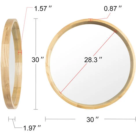 AZKOEESY Miroir Rond Avec Cadre En Bois, Grand Miroir Mural Vitré En Chêne 76,5cm Miroir De Maquillage Pour Salle De Bain, Chambre, Dressing Ou Salon 7 AZKOEESY Miroir Rond Avec Cadre En Bois, Grand Miroir Mural Vitré En Chêne 76,5cm Miroir De Maquillage Pour Salle De Bain, Chambre, Dressing Ou Salon – Image 5