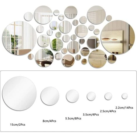 DECKON 36Pcs Stickers Miroir En Acrylique Autocollants Muraux Décoratifs Stickers Muraux Ronds Au Design Moderne Miroir Mural Pour Salon Et Chambre Decoration , 6 Tailles 4 DECKON 36Pcs Stickers Miroir En Acrylique Autocollants Muraux Décoratifs Stickers Muraux Ronds Au Design Moderne Miroir Mural Pour Salon Et Chambre Decoration , 6 Tailles – Image 2