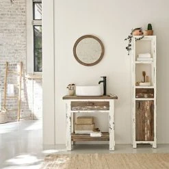 BOIS DESSUS BOIS DESSOUS Miroir Rond En Pin Recyclé - Patine Blanchie Effet Used -Miroir Soldes Boutique 57732401 5