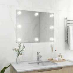TRUE DEAL Miroir Mural Sans Cadre Avec Lampes LED Rectangulaire Verre