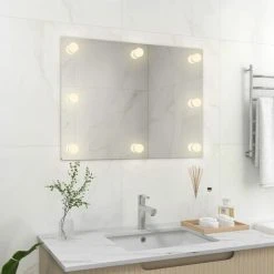 TRUE DEAL Miroir Mural Sans Cadre Avec Lampes LED Rectangulaire Verre -Miroir Soldes Boutique 57821337 3