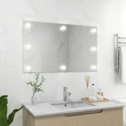 TRUE DEAL Miroir Mural Sans Cadre Avec Lampes LED Rectangulaire Verre