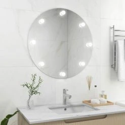 TRUE DEAL Miroir Mural Sans Cadre Avec Lampes LED Rond Verre
