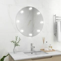 TRUE DEAL Miroir Mural Avec Lampes LED Rond Verre