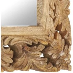 TRUE DEAL Miroir Sculpté à La Main Marron 50x50cm Bois De Manguier Massif -Miroir Soldes Boutique 57828726 4