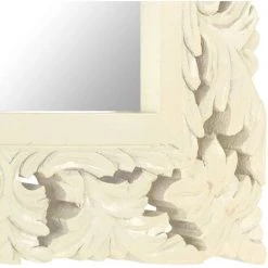TRUE DEAL Miroir Sculpté à La Main Blanc 50x50 Cm Bois De Manguier Massif -Miroir Soldes Boutique 57845381 4