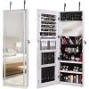 DlandHome Armoire à Bijoux Avec Miroir Pleine Longueur Verrouillable Sur Pied Armoire à Bijoux Avec 6 Lumières LED, Blanc QH-6139-D -Miroir Soldes Boutique 57914384 1