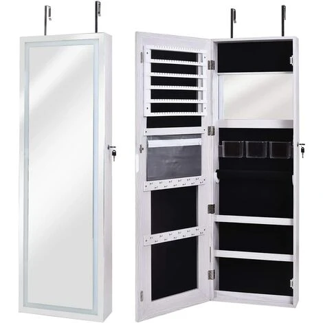 DlandHome Armoire à Bijoux Avec Miroir Pleine Longueur Verrouillable Sur Pied Armoire à Bijoux Avec 6 Lumières LED, Blanc QH-6139-D 4 DlandHome Armoire à Bijoux Avec Miroir Pleine Longueur Verrouillable Sur Pied Armoire à Bijoux Avec 6 Lumières LED, Blanc QH-6139-D – Image 2