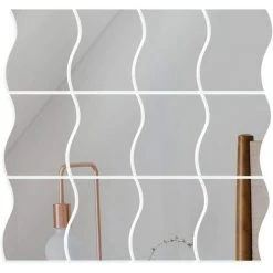 HKLFFJA 12pcs Miroir Autocollant Mural Argenté Miroir Murale Adhesif Forme En Vagues DIY Decal Miroir De Style Pour Décoration Bureau Maison Chambre - 12 * 9.5cm