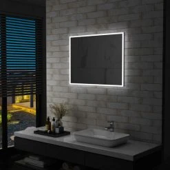 INLIFE Miroir Mural à LED Pour Salle De Bains 80 X 60 Cm
