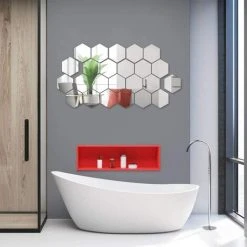 OUSUDELA Stickers Muraux Miroir,24 Miroirs Acryliques Amovibles Argentés, Miroirs De Décoration Murale Bricolage, Appliques Murales De Couleur, Couloir, Salon, Miroirs Décoratifs De Chambre -Miroir Soldes Boutique 58622431 4