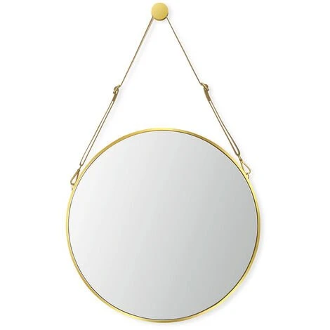 Randaco Miroir Rond Miroir Mural Miroir Suspendu 50cm Miroir Décoratif Avec Bande De Cuir Réglable - GOLD 3 Randaco Miroir Rond Miroir Mural Miroir Suspendu 50cm Miroir Décoratif Avec Bande De Cuir Réglable - GOLD