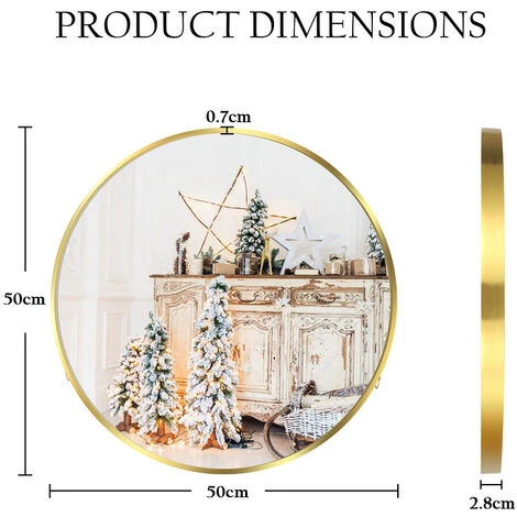 Randaco Miroir Rond Miroir Mural Miroir Suspendu 50cm Miroir Décoratif Avec Bande De Cuir Réglable - GOLD 4 Randaco Miroir Rond Miroir Mural Miroir Suspendu 50cm Miroir Décoratif Avec Bande De Cuir Réglable - GOLD – Image 2