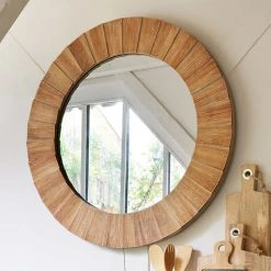 FALSE Miroir Rond En Bois 83cm - Marron - SILUMEN -Miroir Soldes Boutique 58969721 2