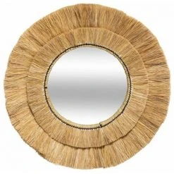 FALSE Miroir Rond En Raphia 57 Cm - Beige - SILUMEN