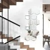 HKLFFJA 12 Pièces Miroir Acrylique Adhésif Autocollant Mural Miroirs Muraux Stickers Salon Chambre Décor TV Fond Décoration (Hexagone, Argent) -Miroir Soldes Boutique 59149155 1