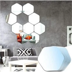 MINKUROW Miroir Mural Verriere Adhesif Hexagonal Decoratif Miroir Autocollant Decoration Maison Pour Chambre Salon Porte (Broyage Fin, Hexagone, 9 Pièces)