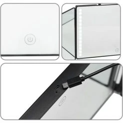 MINKUROW LED Miroir De Maquillage Portable RéGlable De 3 Faces, Avec Supports Hauteur RéGlable, Miroir Suspendu, Luminosité RéGlable, Pliable, Pour Maquillage, Miroir De Douche, Miroir De Rasage -Miroir Soldes Boutique 59375030 2