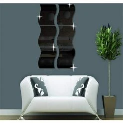 MINKUROW Lot De 6 Autocollants Muraux Effet Miroir 3D Ondulés Pour Décoration De La Maison, Salon, Chambre, Canapé, TV, Décoration Murale, Décoration Murale.le Noir -Miroir Soldes Boutique 59375031 4