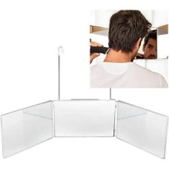 MINKUROW Miroir Triple 360 Coiffure,Miroir à Trois Volets Suspendu RéTractable RéGlable, Miroir De Maquillage CosméTique à Trois Volets Sans Angles Morts Miroir 360 ° Pour La Coupe De Cheveux