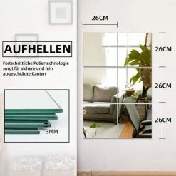 MINKUROW Miroirs Carrés 26x26 CM Miroir Mural Mosaique Carré Lot De 6 Pour Porte, Salle De Bain, Salon -Miroir Soldes Boutique 59375054 3