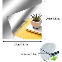 MINKUROW 6 Pièce Miroir Mural Autocollant Carré Miroirs Adhésifs Carrés Miroir Acrylique Adhésif Amovible Argent Miroir Stickers Muraux Autocollant Pour Chambre Salon Salle De Bain 20 X 20 Cm -Miroir Soldes Boutique 59375084 2