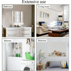 MINKUROW 6 Pièce Miroir Mural Autocollant Carré Miroirs Adhésifs Carrés Miroir Acrylique Adhésif Amovible Argent Miroir Stickers Muraux Autocollant Pour Chambre Salon Salle De Bain 20 X 20 Cm -Miroir Soldes Boutique 59375084 3