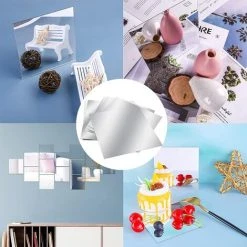 MINKUROW 6 Pièce Miroir Mural Autocollant Carré Miroirs Adhésifs Carrés Miroir Acrylique Adhésif Amovible Argent Miroir Stickers Muraux Autocollant Pour Chambre Salon Salle De Bain 20 X 20 Cm -Miroir Soldes Boutique 59375084 4