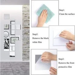 MINKUROW 6 Pièce Miroir Mural Autocollant Carré Miroirs Adhésifs Carrés Miroir Acrylique Adhésif Amovible Argent Miroir Stickers Muraux Autocollant Pour Chambre Salon Salle De Bain 20 X 20 Cm -Miroir Soldes Boutique 59375084 5