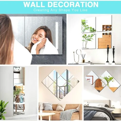 MINKUROW Miroir Mural Verre Adhesif Carré Decoratif Miroir Autocollant Decoration Maison Pour Chambre Salon Porte (Broyage Fin, 15x15cm, 10 Pièces) 6 MINKUROW Miroir Mural Verre Adhesif Carré Decoratif Miroir Autocollant Decoration Maison Pour Chambre Salon Porte (Broyage Fin, 15x15cm, 10 Pièces) – Image 4