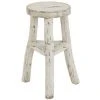LANADECO Tabouret Ibiza Rond En Bois Blanc Delavé - Blanc -Miroir Soldes Boutique 59391387 1