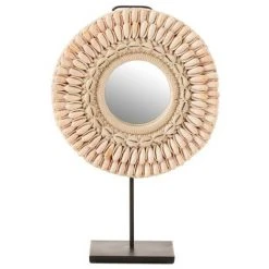 LANADECO Miroir Rond Sur Pied Dans Cadre De Coquillages Rose Clair - Rose