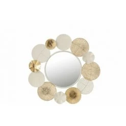 LANADECO Miroir Rond Avec Structure De Cercles En Métal Blanc Et Or De 69 Cm - Blanc