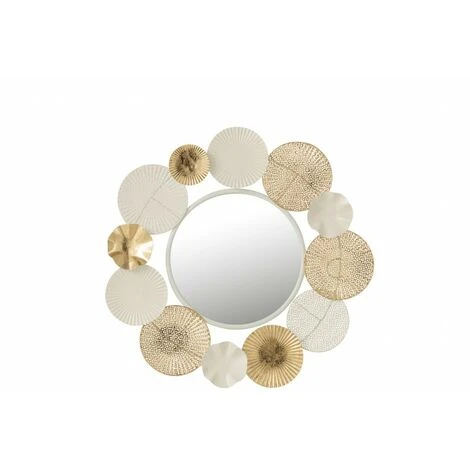 LANADECO Miroir Rond Avec Structure De Cercles En Métal Blanc Et Or De 69 Cm - Blanc 3 LANADECO Miroir Rond Avec Structure De Cercles En Métal Blanc Et Or De 69 Cm - Blanc