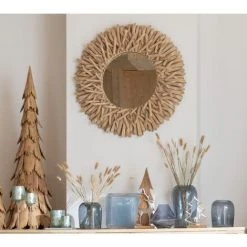 LES TENDANCES Miroir Rond Branches Teck Naturel Angel D 81 Cm -Miroir Soldes Boutique 59406912 2