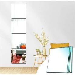 MINKUROW Miroir Mural Verre Adhesif Rectangulaire Decoratif Miroir Autocollant Decoration Maison Pour Chambre Salon Porte (Broyage Ordinaire, 30x30cm, 4 Pièces)