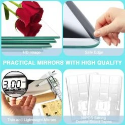 MINKUROW Miroir Mural Verre Adhesif Rectangulaire Decoratif Miroir Autocollant Decoration Maison Pour Chambre Salon Porte (Broyage Ordinaire, 30x30cm, 4 Pièces) 9 MINKUROW Miroir Mural Verre Adhesif Rectangulaire Decoratif Miroir Autocollant Decoration Maison Pour Chambre Salon Porte (Broyage Ordinaire, 30x30cm, 4 Pièces) -Miroir Soldes Boutique 59478297 3