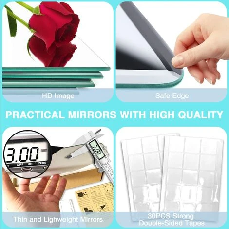 MINKUROW Miroir Mural Verre Adhesif Rectangulaire Decoratif Miroir Autocollant Decoration Maison Pour Chambre Salon Porte (Broyage Ordinaire, 30x30cm, 4 Pièces) 5 MINKUROW Miroir Mural Verre Adhesif Rectangulaire Decoratif Miroir Autocollant Decoration Maison Pour Chambre Salon Porte (Broyage Ordinaire, 30x30cm, 4 Pièces) – Image 3