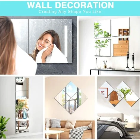 MINKUROW Miroir Mural Verre Adhesif Rectangulaire Decoratif Miroir Autocollant Decoration Maison Pour Chambre Salon Porte (Broyage Ordinaire, 30x30cm, 4 Pièces) 7 MINKUROW Miroir Mural Verre Adhesif Rectangulaire Decoratif Miroir Autocollant Decoration Maison Pour Chambre Salon Porte (Broyage Ordinaire, 30x30cm, 4 Pièces) – Image 5