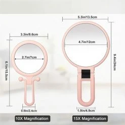 MINKUROW 2 Pièces Miroirs Maquillage, Rétroviseurs à Main Double Face Avec Grossissement 1/10/15X, Miroir Beauté Voyage Pliable Portable Petit Salle De Bain Suspendue Pour Filles Femmes Hommes, Rose -Miroir Soldes Boutique 59478299 4