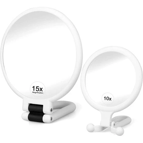 MINKUROW 2 Pièces Miroirs Maquillage, Rétroviseurs à Main Double Face Avec Grossissement 1/10/15X, Miroir Beauté Voyage Pliable Portable Petit Salle De Bain Suspendue Pour Filles Femmes Hommes, Blanc 3 MINKUROW 2 Pièces Miroirs Maquillage, Rétroviseurs à Main Double Face Avec Grossissement 1/10/15X, Miroir Beauté Voyage Pliable Portable Petit Salle De Bain Suspendue Pour Filles Femmes Hommes, Blanc