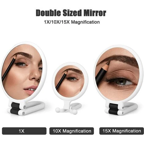 MINKUROW 2 Pièces Miroirs Maquillage, Rétroviseurs à Main Double Face Avec Grossissement 1/10/15X, Miroir Beauté Voyage Pliable Portable Petit Salle De Bain Suspendue Pour Filles Femmes Hommes, Blanc 4 MINKUROW 2 Pièces Miroirs Maquillage, Rétroviseurs à Main Double Face Avec Grossissement 1/10/15X, Miroir Beauté Voyage Pliable Portable Petit Salle De Bain Suspendue Pour Filles Femmes Hommes, Blanc – Image 2