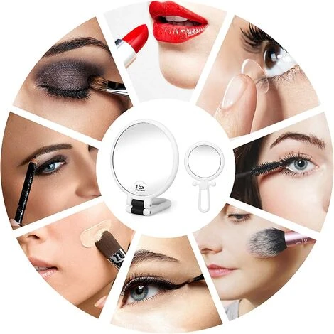 MINKUROW 2 Pièces Miroirs Maquillage, Rétroviseurs à Main Double Face Avec Grossissement 1/10/15X, Miroir Beauté Voyage Pliable Portable Petit Salle De Bain Suspendue Pour Filles Femmes Hommes, Blanc 6 MINKUROW 2 Pièces Miroirs Maquillage, Rétroviseurs à Main Double Face Avec Grossissement 1/10/15X, Miroir Beauté Voyage Pliable Portable Petit Salle De Bain Suspendue Pour Filles Femmes Hommes, Blanc – Image 4
