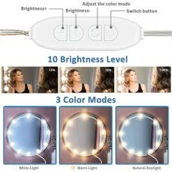 MINKUROW Lampe De Miroir LED Style Hollywood 10 Ampoules, Câbles Parfaitement Cachés, 3 Couleurs Et 10 Intensités, Lumière Miroir USB Pour Coiffeuse Maquillage, Boule LED Coiffeuse Adhesif Pour Makeup 9 MINKUROW Lampe De Miroir LED Style Hollywood 10 Ampoules, Câbles Parfaitement Cachés, 3 Couleurs Et 10 Intensités, Lumière Miroir USB Pour Coiffeuse Maquillage, Boule LED Coiffeuse Adhesif Pour Makeup -Miroir Soldes Boutique 59491242 3