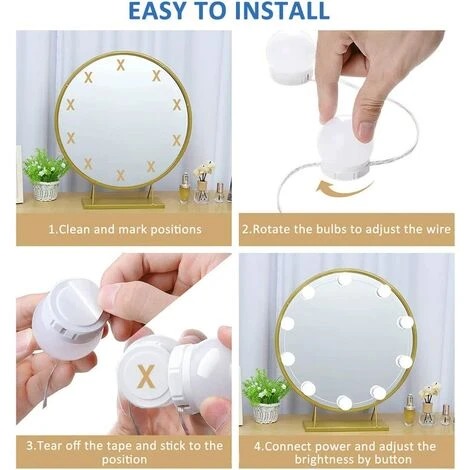 MINKUROW Lampe De Miroir LED Style Hollywood 10 Ampoules, Câbles Parfaitement Cachés, 3 Couleurs Et 10 Intensités, Lumière Miroir USB Pour Coiffeuse Maquillage, Boule LED Coiffeuse Adhesif Pour Makeup 7 MINKUROW Lampe De Miroir LED Style Hollywood 10 Ampoules, Câbles Parfaitement Cachés, 3 Couleurs Et 10 Intensités, Lumière Miroir USB Pour Coiffeuse Maquillage, Boule LED Coiffeuse Adhesif Pour Makeup – Image 5