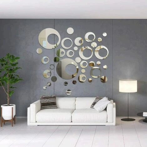 MINKUROW 32 Pièces Cercle Anneau Amovible Stickers Muraux Stickers Acrylique Miroir Réglage Pour La Maison Salon Chambre Décoration 4 MINKUROW 32 Pièces Cercle Anneau Amovible Stickers Muraux Stickers Acrylique Miroir Réglage Pour La Maison Salon Chambre Décoration – Image 2