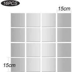 MINKUROW 16pcs Stickers Miroirs Autocollants Carrés Miroir Mural Adhésif 3D Décoratif Acrylique Amovible Pour Salon Chambre Maison Décoration Intérieur -Miroir Soldes Boutique 59492054 2