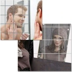 MINKUROW 16pcs Stickers Miroirs Autocollants Carrés Miroir Mural Adhésif 3D Décoratif Acrylique Amovible Pour Salon Chambre Maison Décoration Intérieur -Miroir Soldes Boutique 59492054 5